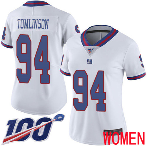 Women New York Giants #94 Dalvin Tomlinson Limited White Rush Vapor Untouchable 100th Season Football NFL Jersey->new york giants->NFL Jersey